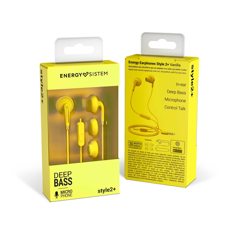 auriculares con micrófono energy sistem style 2+ amarillo