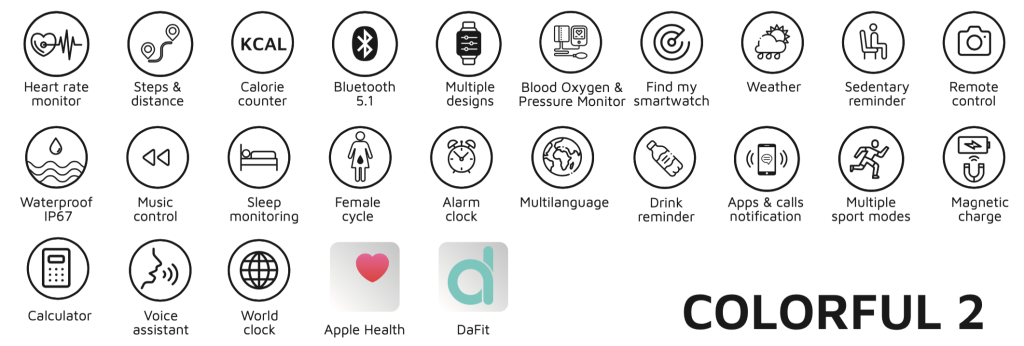 smartwatch colorful 2 con correas negro y azul